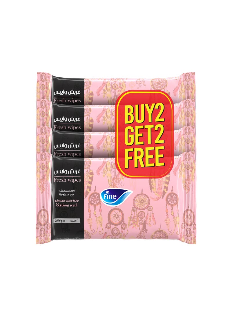 Fine مناديل مبللة متعددة الاستخدامات طازجة 20 ورقة عبوة من 4 - Image 1